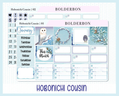 JANUARY Hobonichi Cousin and A5 Day Free || Monthly Planner Sticker Kit, Winter, Snow, Owl