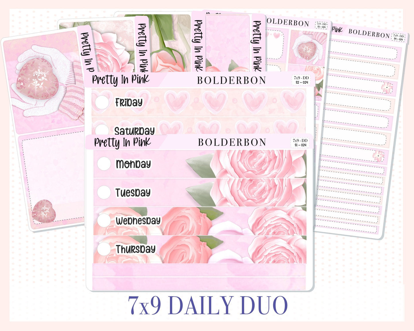 PRETTY IN PINK "7x9 Daily Duo" || Weekly Planner Sticker Kit for Erin Condren