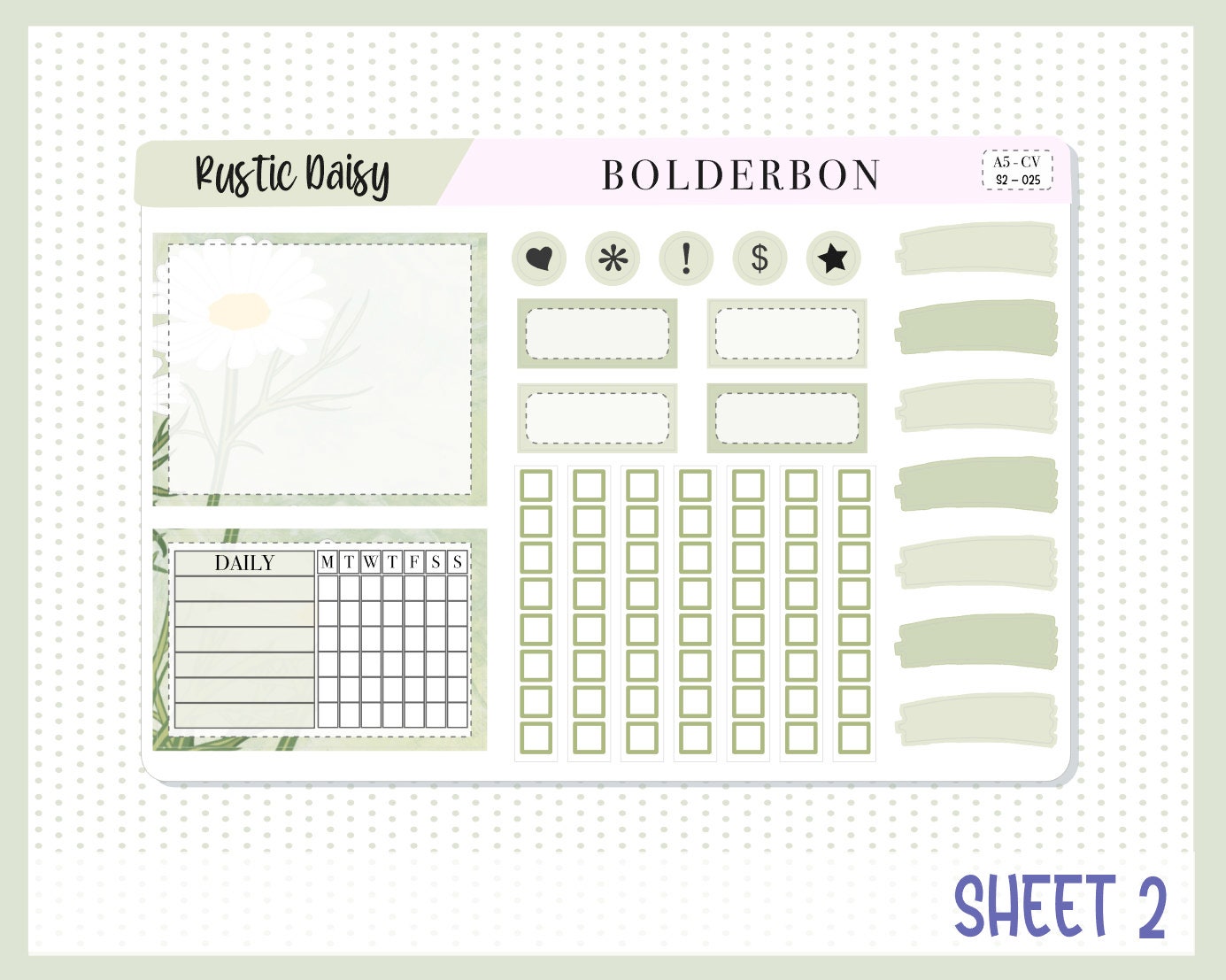 RUSTIC DAISY || A5 Compact Vertical Planner Sticker Kit