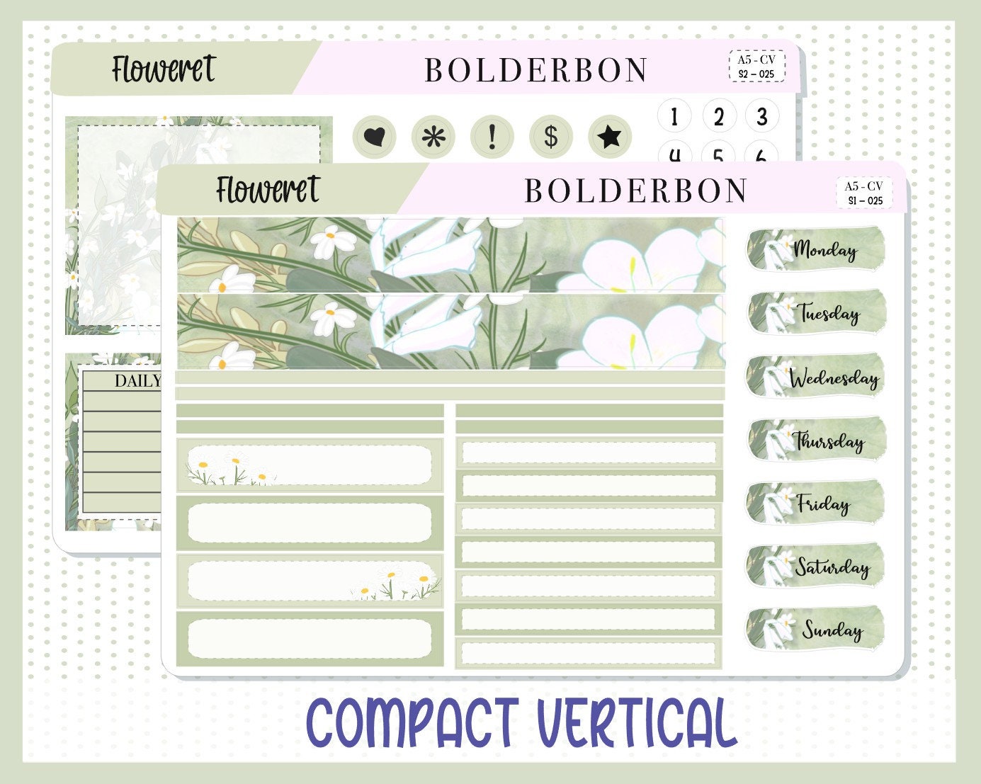 FLOWERET || A5 Compact Vertical Planner Sticker Kit