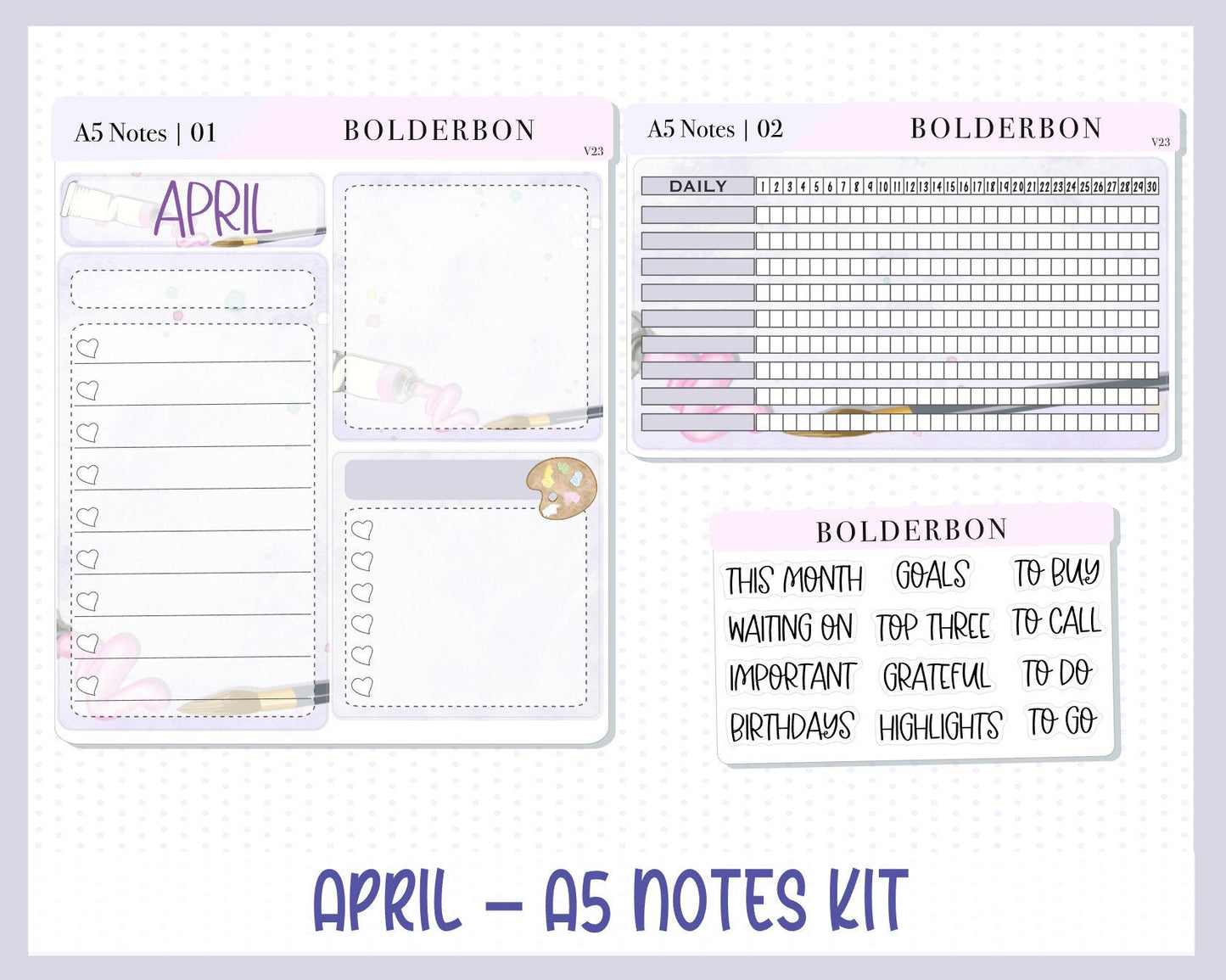 APRIL A5 NOTES KIT || Planner Sticker Kit