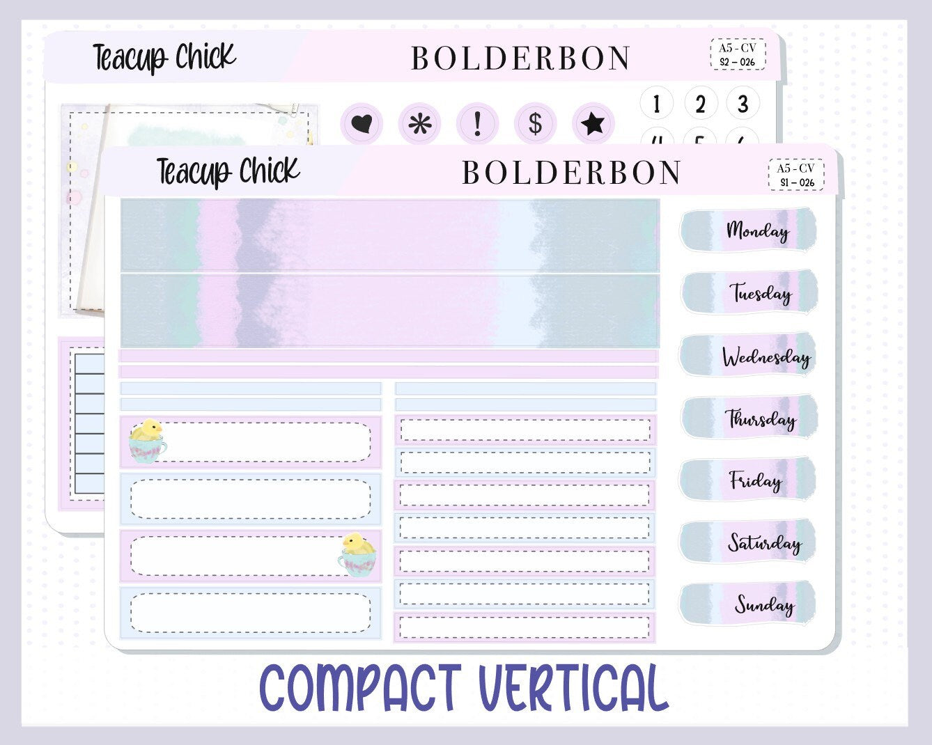 TEACUP CHICK || A5 Compact Vertical Planner Sticker Kit