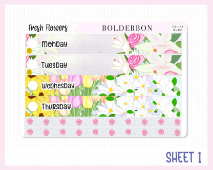 FRESH FLOWERS "7x9 Daily Duo" || Weekly Planner Sticker Kit for Erin Condren, Flowers, Spring, Artist, Painting