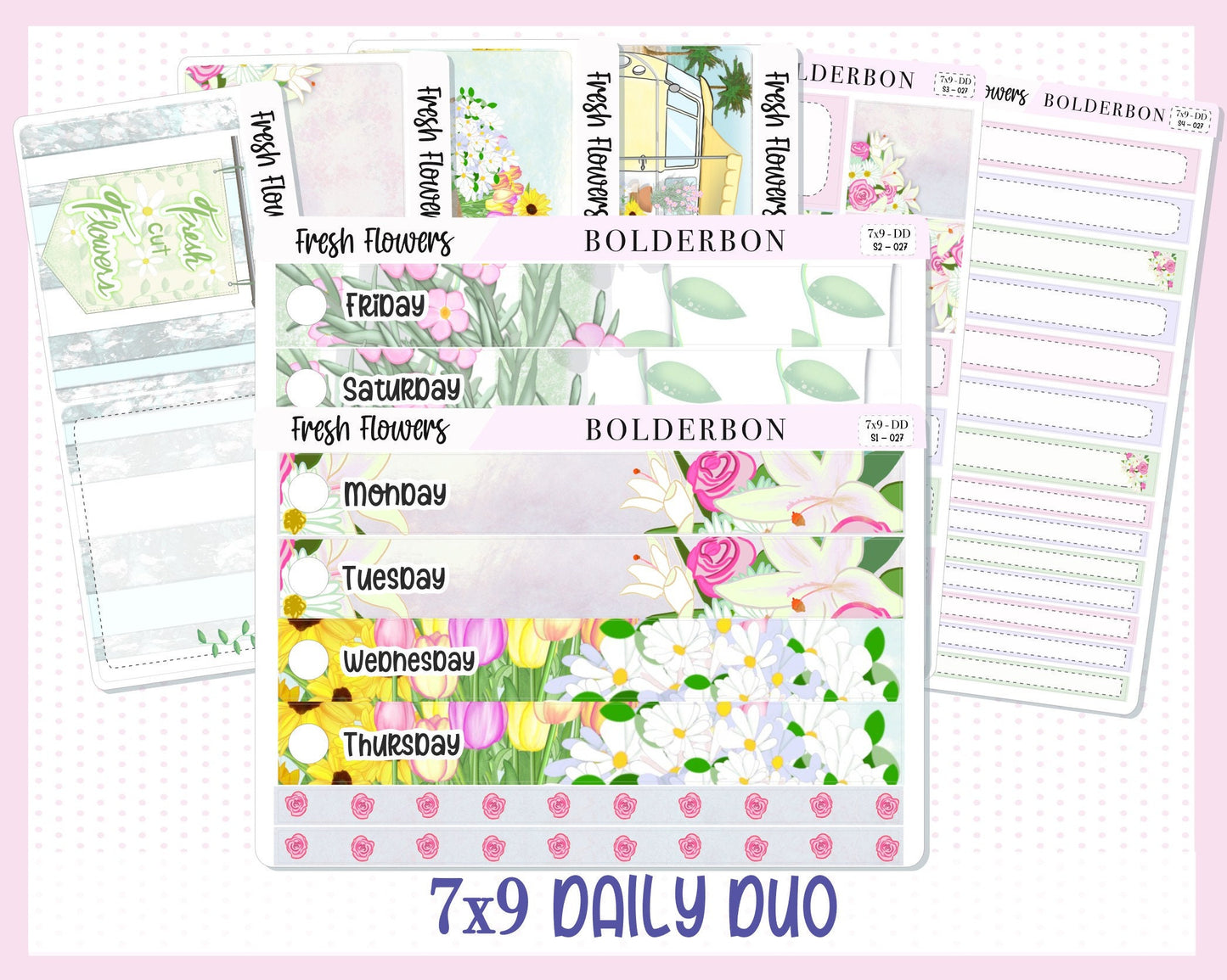 FRESH FLOWERS "7x9 Daily Duo" || Weekly Planner Sticker Kit for Erin Condren, Flowers, Spring, Artist, Painting