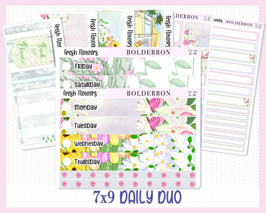 FRESH FLOWERS "7x9 Daily Duo" || Weekly Planner Sticker Kit for Erin Condren, Flowers, Spring, Artist, Painting