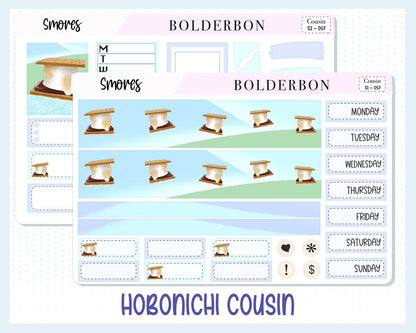 SMORES Hobonichi Cousin || Weekly Planner Sticker Kit, Hand Drawn, Hiking, Camping, Coffee, Outdoors, Nature, Adventure