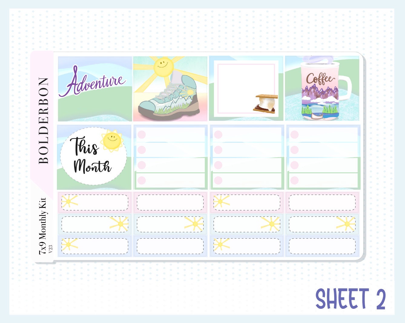 JULY Monthly Sticker Kit || 7x9 Erin Condren Planner Stickers, Summer, Hiking, Adventure, Camping