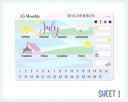 JULY A5 Monthly Kit || Erin Condren Planner Sticker Kit for Daily Duo, Horizontal, Compact Vertical, Summer