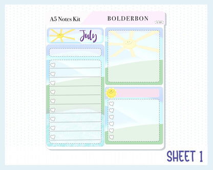 A5 JULY Notes Kit || Erin Condren Dashboard, EC Planner Sticker Kit, Compact Vertical, Daily Duo, Horizontal, Adventure