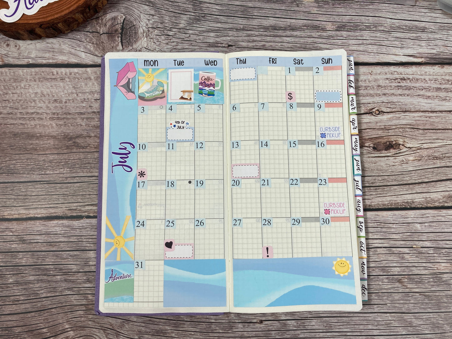 HOBONICHI WEEKS - July Sticker Kit || Monthly Planner Stickers, Adventure, Hiking, Camping, Coffee, Road Trip, Summer