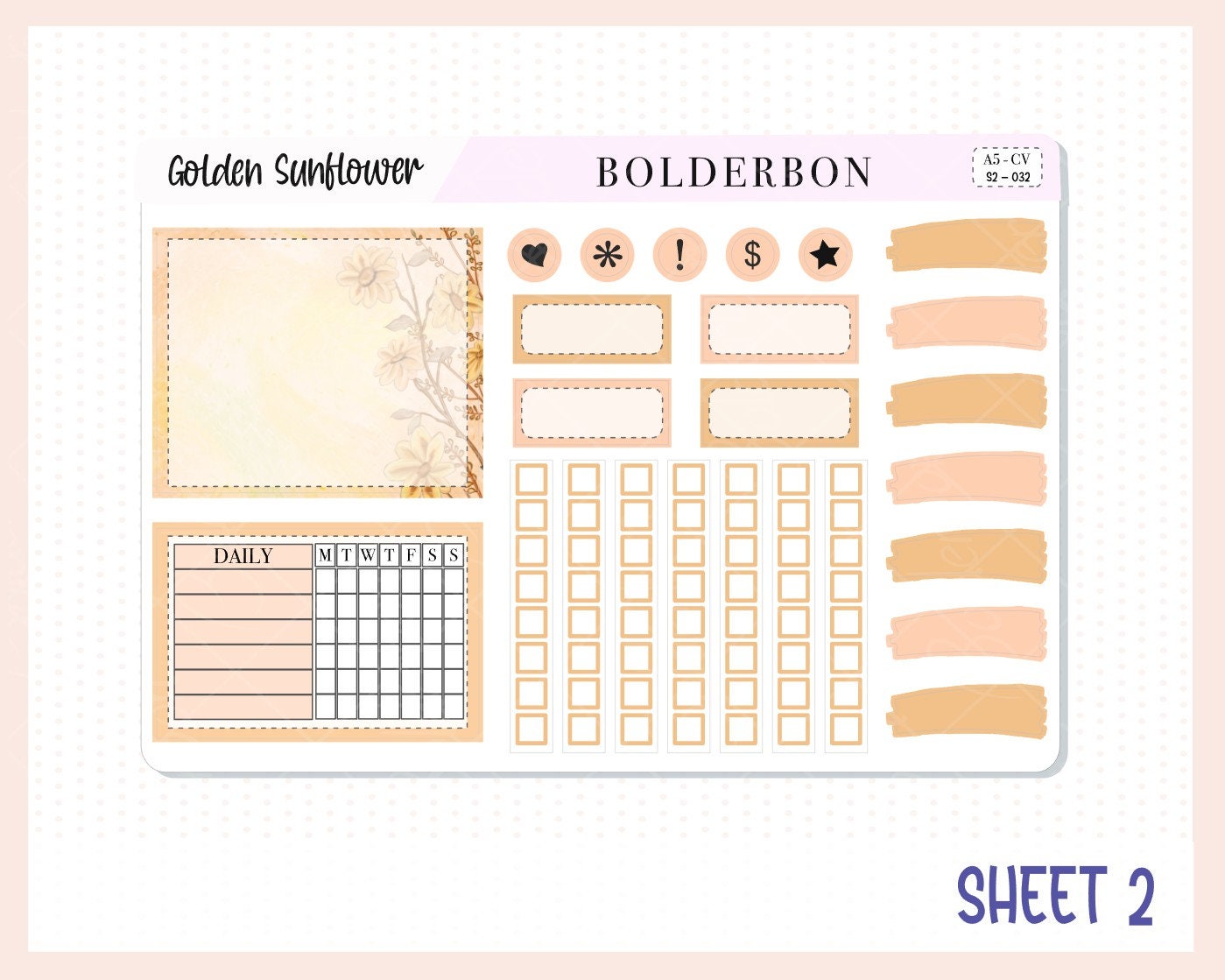 GOLDEN SUNFLOWER "Compact Vertical" || A5 Planner Sticker Kit