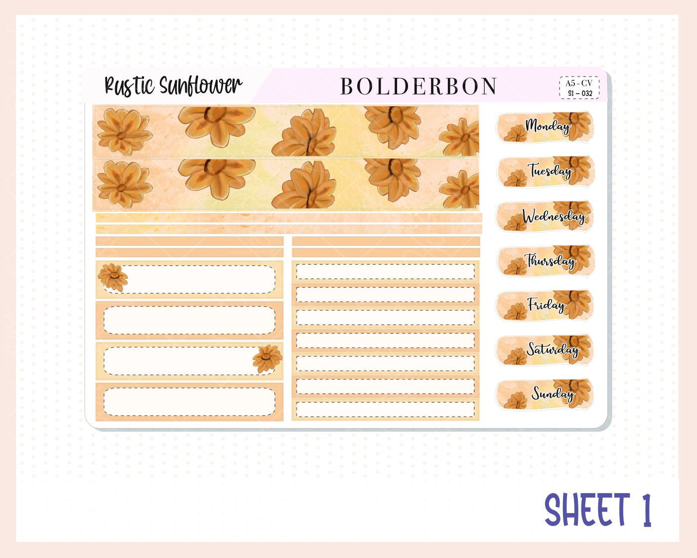 RUSTIC SUNFLOWER "Compact Vertical" || A5 Planner Sticker Kit