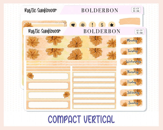 RUSTIC SUNFLOWER "Compact Vertical" || A5 Planner Sticker Kit