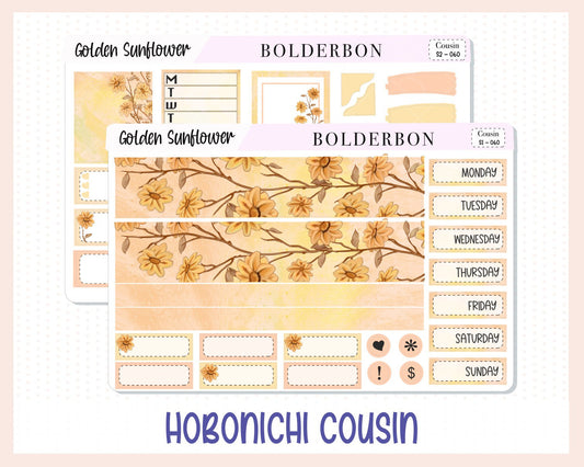 GOLDEN SUNFLOWER Hobonichi Cousin || Weekly Planner Sticker Kit Hand Drawn