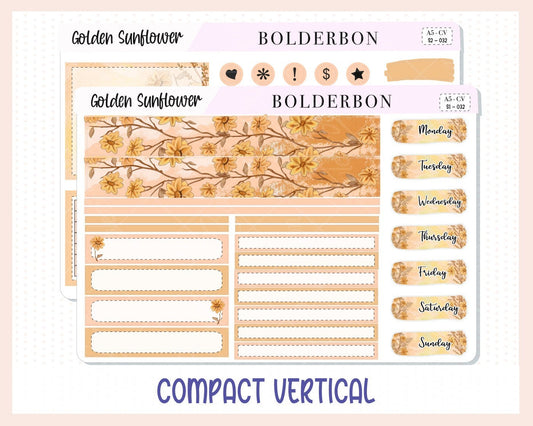 GOLDEN SUNFLOWER "Compact Vertical" || A5 Planner Sticker Kit