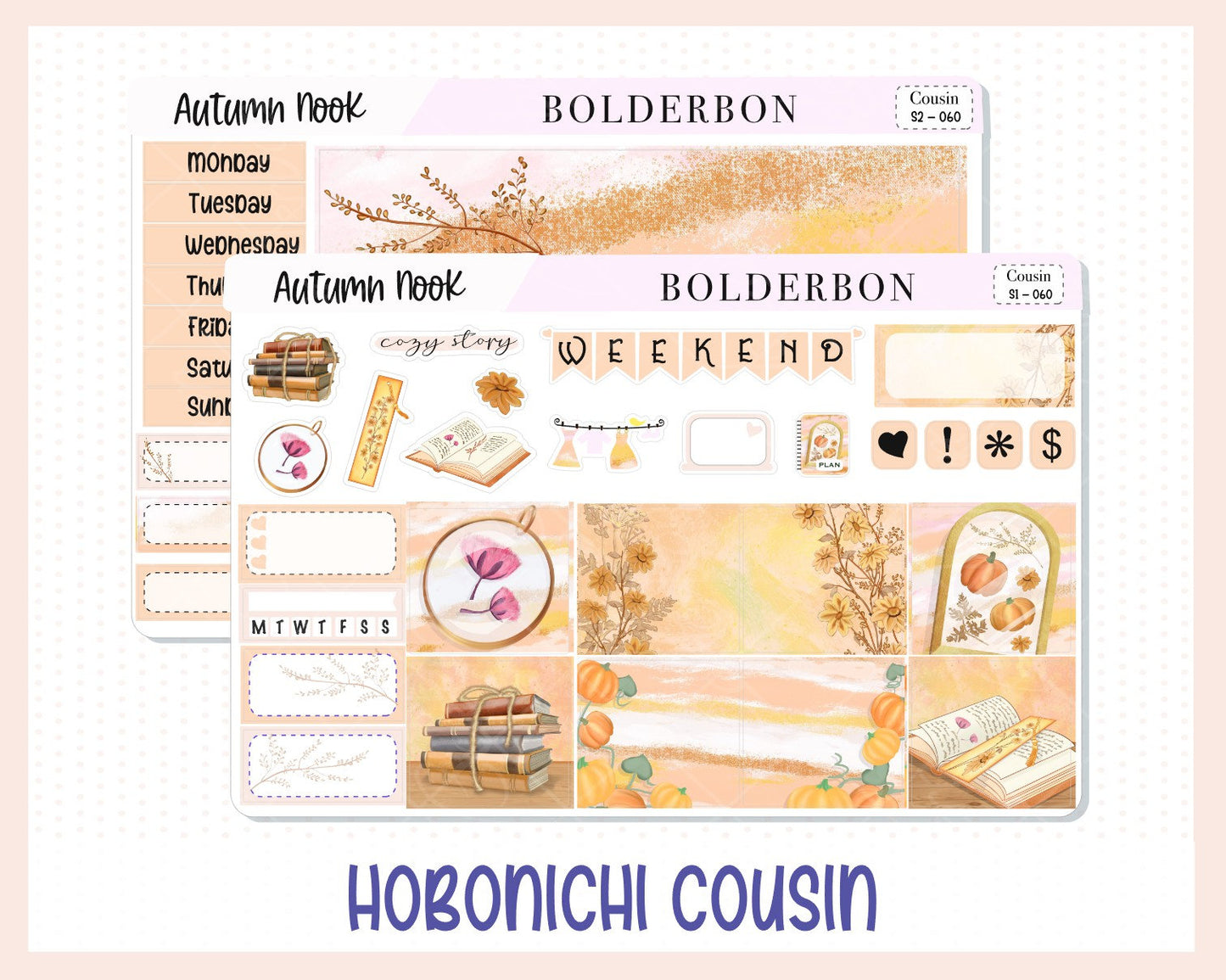 AUTUMN NOOK Hobonichi Cousin || Weekly Planner Sticker Kit Hand Drawn