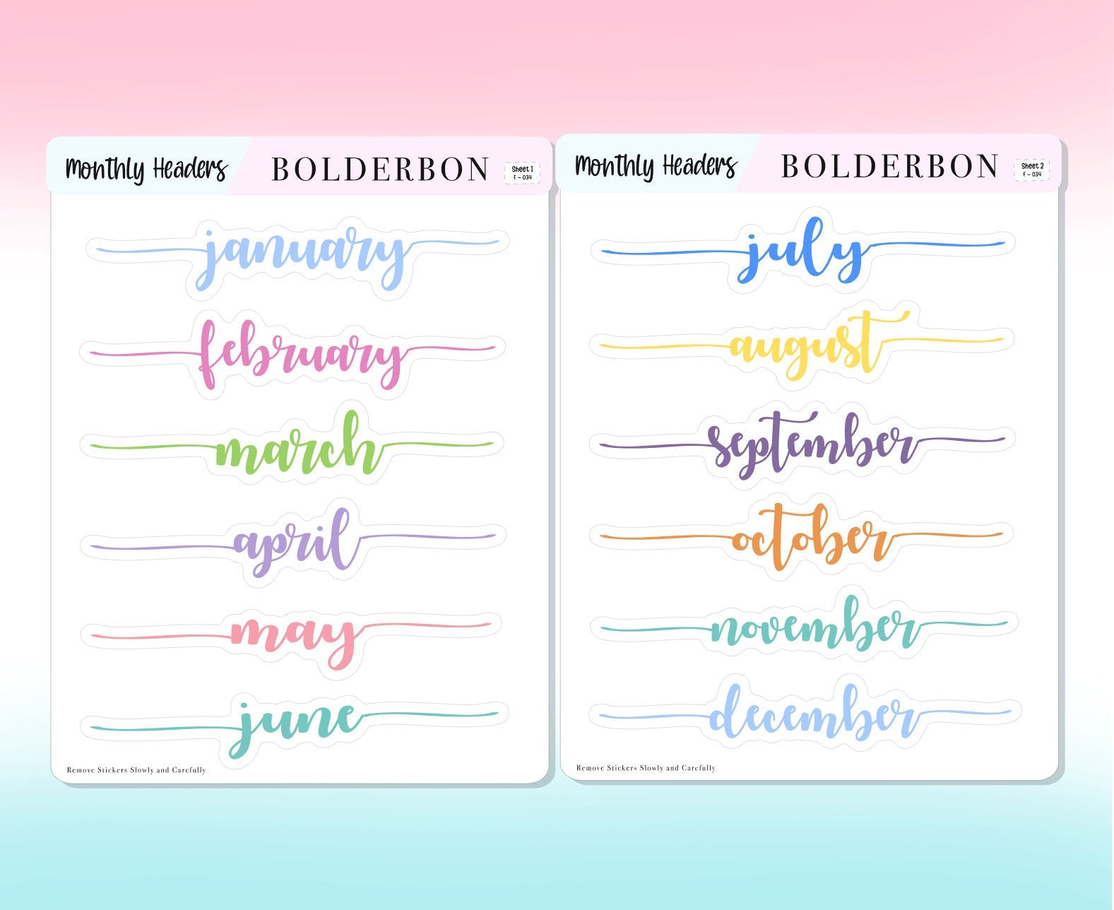 MONTHLY HEADER Stickers || Colorful, Script, Printed, Header, Monthly, Planner, Handlettering, Calendar, Cursive