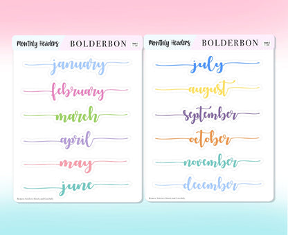 MONTHLY HEADER Stickers || Colorful, Script, Printed, Header, Monthly, Planner, Handlettering, Calendar, Cursive